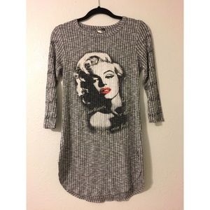 Gray and white long sleeved dress